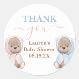 Redonda Boho Bear Twins Baby Shower Round Pegatina