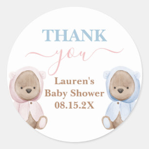 Redonda Boho Bear Twins Baby Shower Round Pegatina