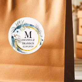 Redonda BOHO Boda Foliage Gracias Pegatina