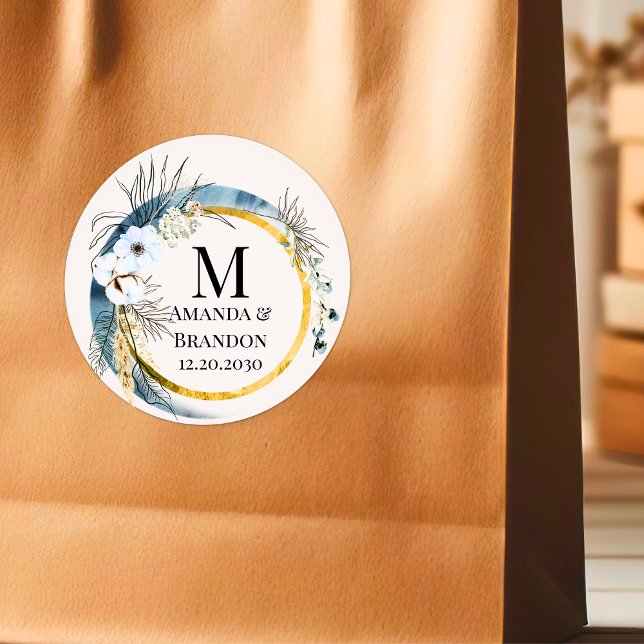 Redonda BOHO Boda Foliage Gracias Pegatina (BOHO Foliage Wedding Thank You Sticker)