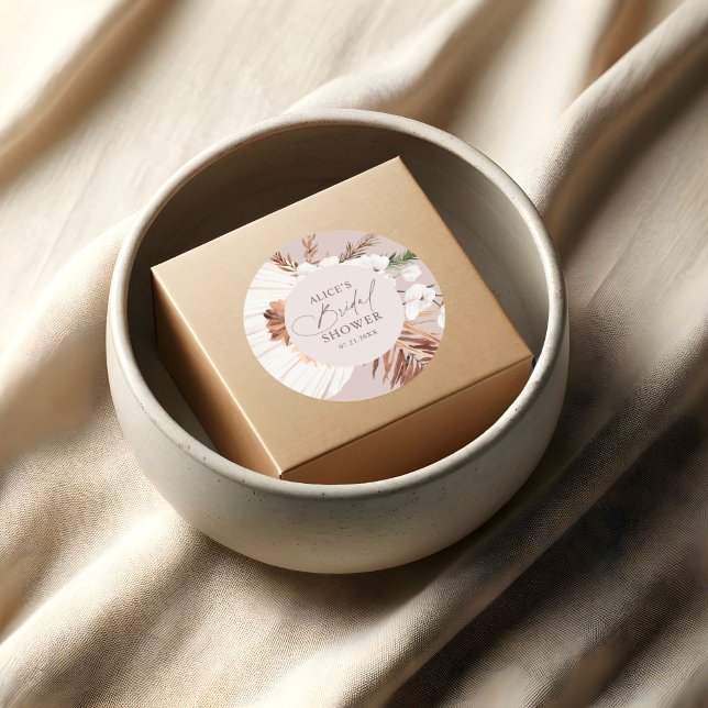 Redonda Boho Dried Palm deja al Pegatina Boda Square (Subido por el creador)