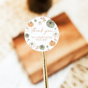 Redonda Boho Fall Pumpkin Gracias Por Favor Pegatina