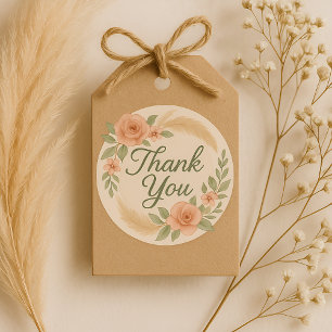Redonda Boho Floral Gracias Pegatina Baby Shower - Sage G