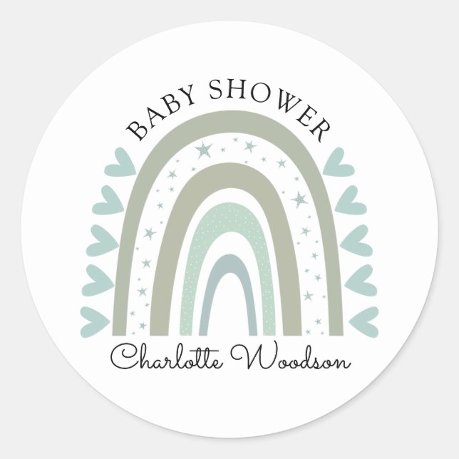 Redonda Boho Rainbow Blue Baby Shower Pegatina (Anverso)