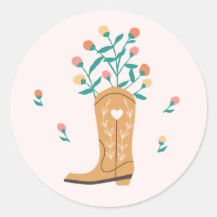 Redonda Boho Western Boot & Wildflowers Pegatina
