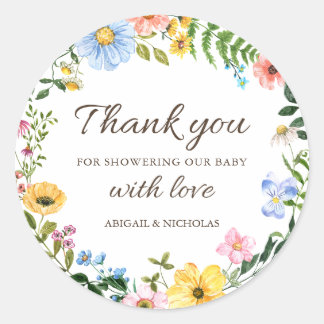 Redonda Boho Wildflower Baby Shower Gracias Pegatina