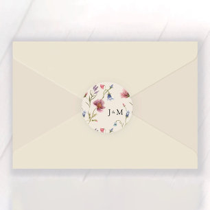 Redonda Boho Wildflowers Boda Classic Round Pegatina