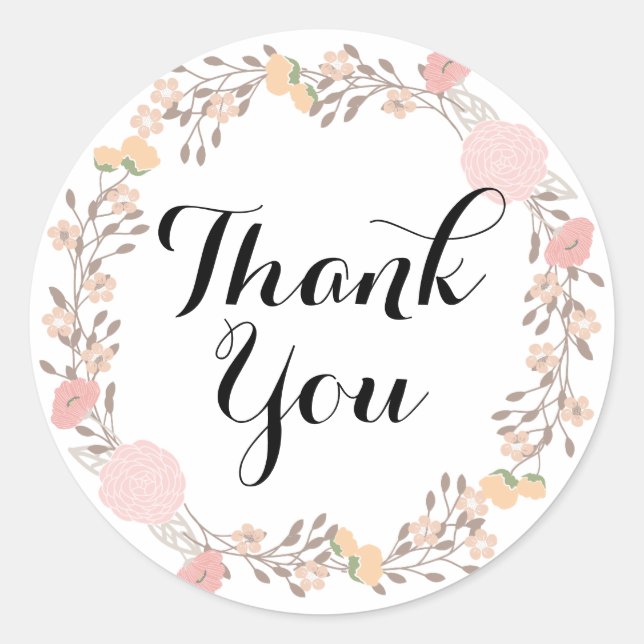 Redonda Bonito Floral Wreath Gracias Pegatina (Anverso)