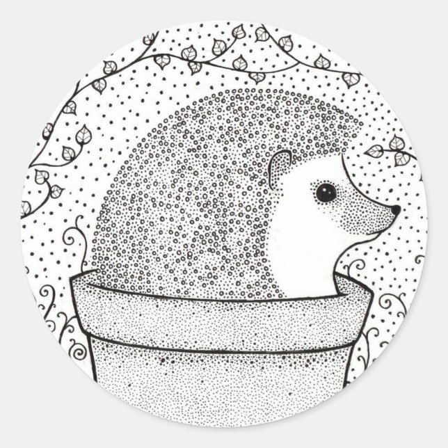 Redonda Bonito Pegatina Hedgehog (Anverso)