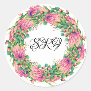Redonda Bonito Protea Wreath Monograma Pegatina