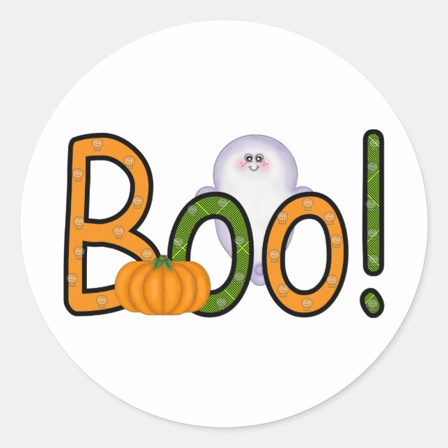 Redonda ¡Boo de Halloween! Pegatina (Anverso)