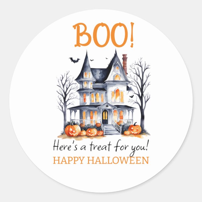 Redonda ¡Boo! Feliz pegatina de Halloween (Anverso)
