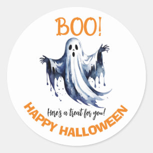 Redonda ¡Boo! Feliz pegatina Ghost Halloween