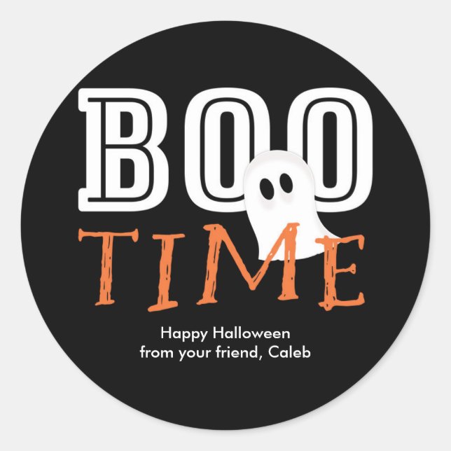 Redonda BOO TIME Halloween Ghost Cute Party Favor Pegatina (Anverso)