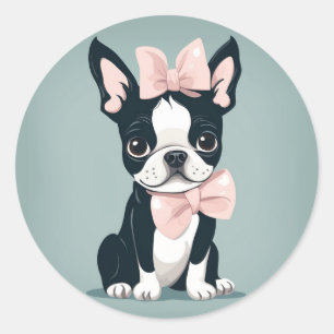 Redonda Boston Terrier con Pegatina Bow