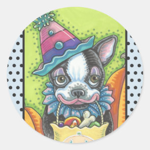 REDONDA BOSTON TERRIER HALLOWEEN PEGATINA DE CORONA ROBADO