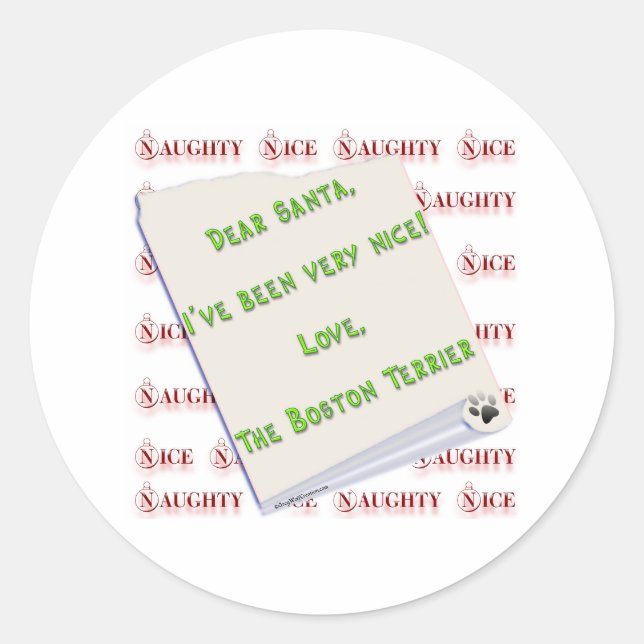 Redonda Boston Terrier Naughty o Nice - Pegatina (Anverso)