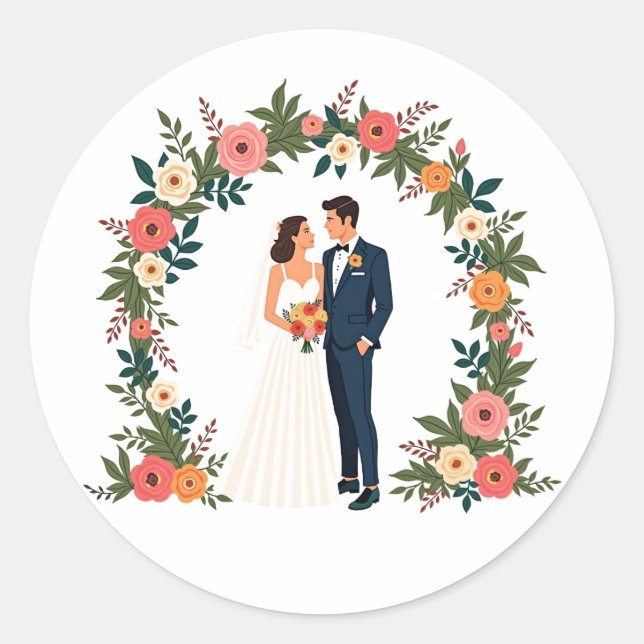 Redonda Boticelli Boda Pareja Pegatina (Anverso)