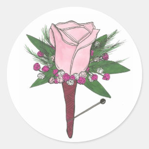 Redonda Boutonniere Boda rosa Flor Groom Pegatina