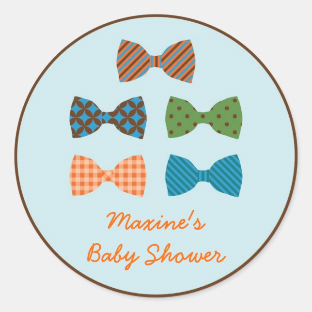 Redonda Bow Tie Baby Shower Favor Pegatina (Anverso)