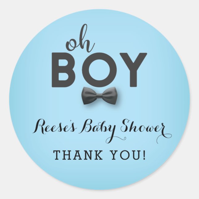 Redonda Bow Tie Little Man Baby Shower Favor Pegatina (Anverso)