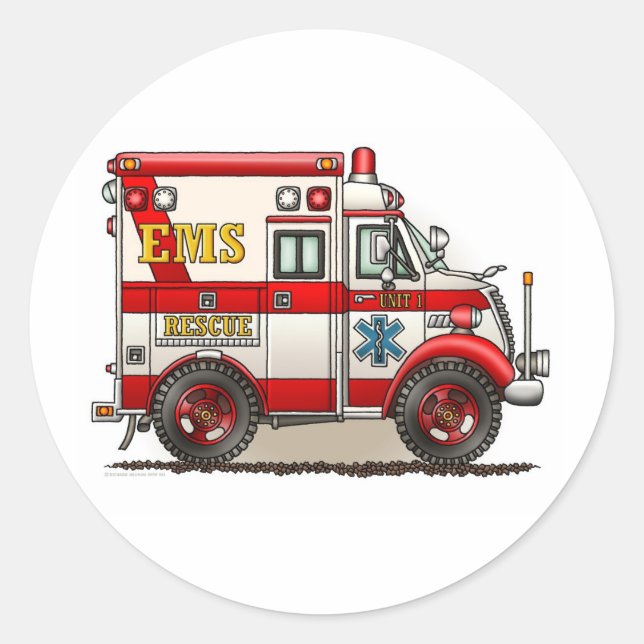 Redonda Box Truck Ambulance Pegatina (Anverso)