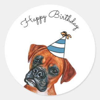 Redonda Boxer Dog con Gorra Fiesta Pegatina redondo clásic