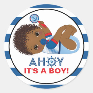 Redonda Boy Baby Shower Classic Round Pegatina
