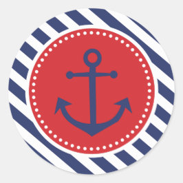 Redonda Boy Nautical Anchor Navy Stripes Gracias Pegatina
