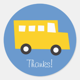 Redonda Boys Toys Yellow Bus Birthday Gracias Pegatina