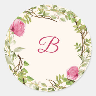 Redonda Boysenberry rosa boda floral pegatina