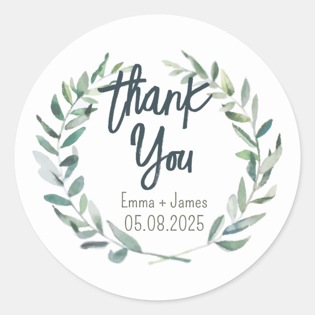 Redonda Branches Laurel Gracias Pegatina (Anverso)