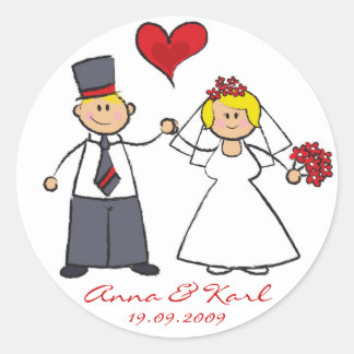 Redonda Bride & Groom Cute Couple Sr. y Sra. Boda Pegatina