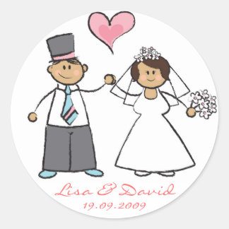 Redonda Bride & Groom Cute Couple Sr. y Sra. Boda Pegatina