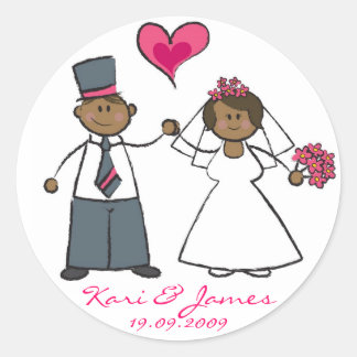Redonda Bride & Groom Cute Couple Sr. y Sra. Boda Pegatina