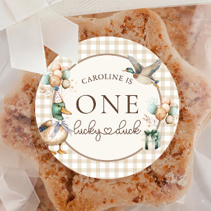 Redonda Brown One Lucky Duck Balloon Pegatina de primer cu