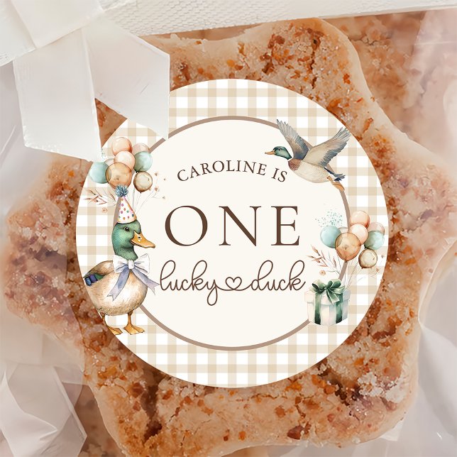 Redonda Brown One Lucky Duck Balloon Pegatina de primer cu (Subido por el creador)