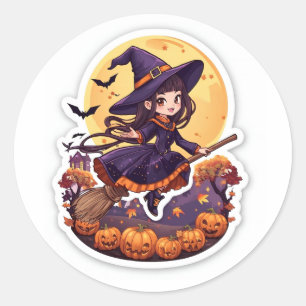 Redonda Bruja de Moda y Calabaza Pegatina de Halloween