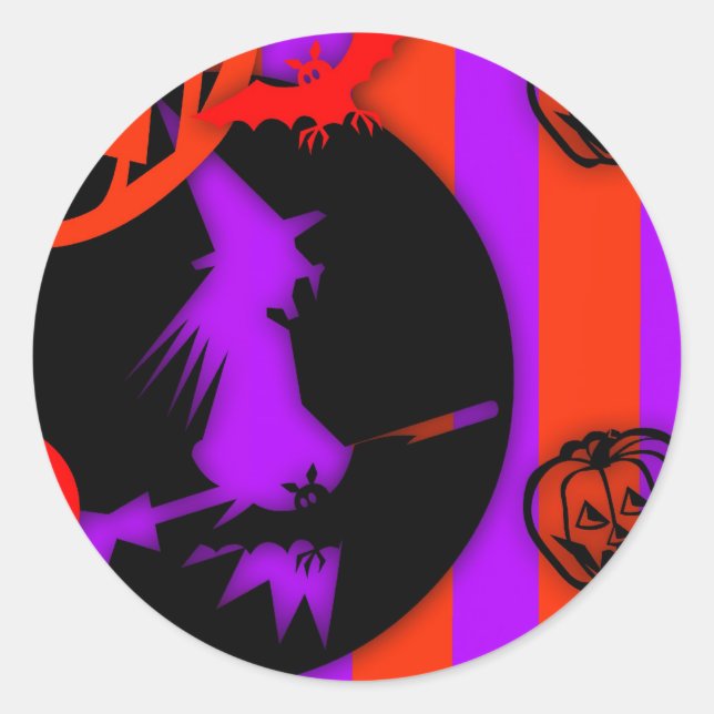Redonda bruja morada 03 Pegatina redondo de Halloween (Anverso)