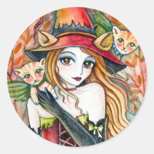 Redonda Brujas y gatos * Blondes* Pegatina