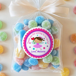 Redonda Brunette Fairy Princess Birthday Pegatina