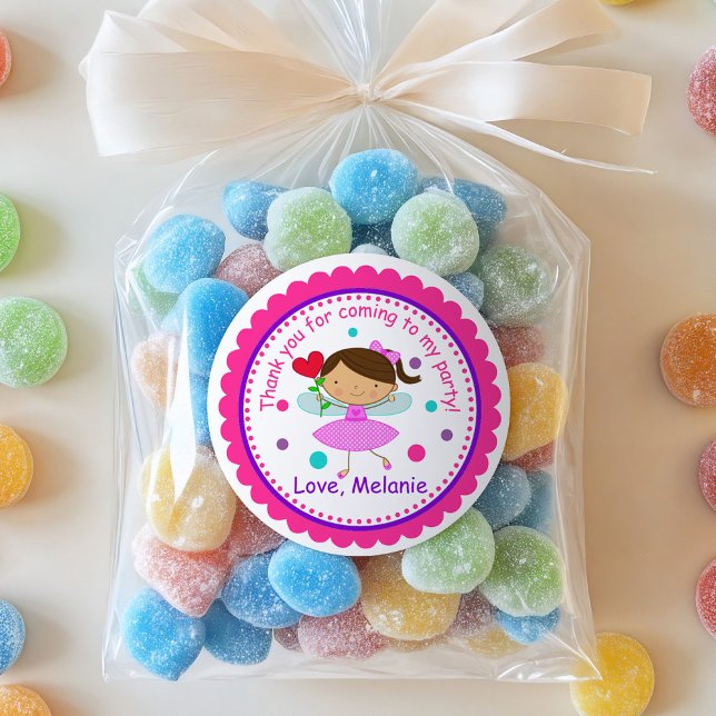 Redonda Brunette Fairy Princess Birthday Pegatina (Subido por el creador)