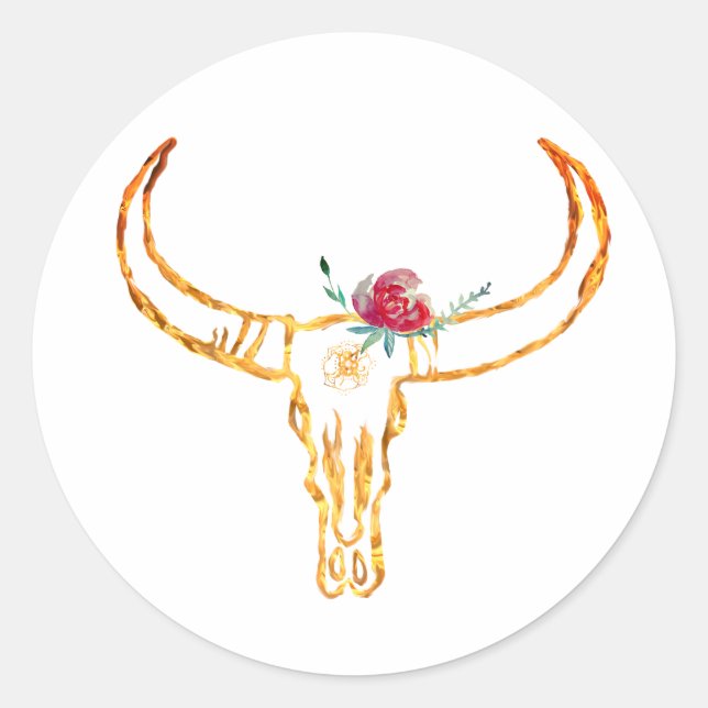Redonda Bull Skull Gold, Rosa Pegatina (Anverso)