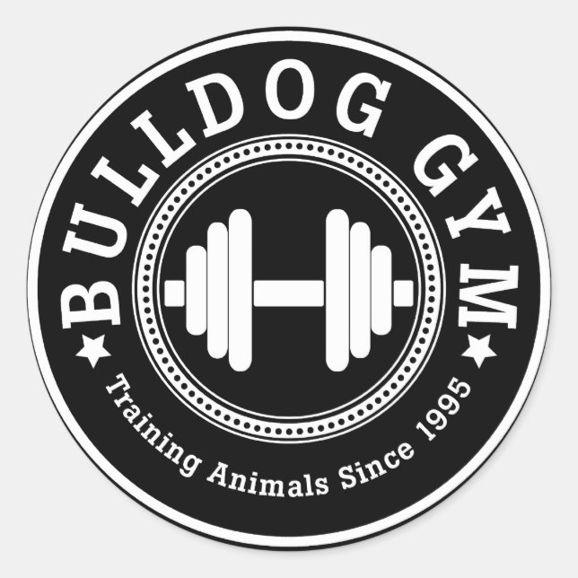 Redonda Bulldog Gym Dumbbell Pegatina (Anverso)