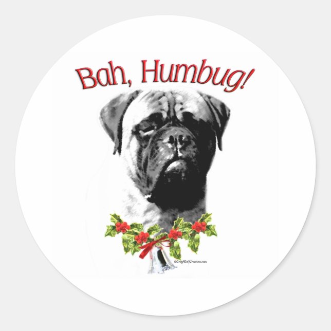 Redonda Bullmastiff Bah Humbug - Pegatina (Anverso)