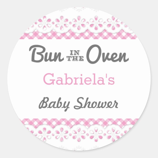 Redonda Bun In The Oven Baby Shower Favor Pegatina (Anverso)