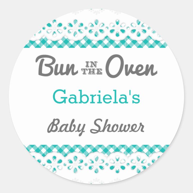 Redonda Bun In The Oven Baby Shower Favor Pegatina (Anverso)