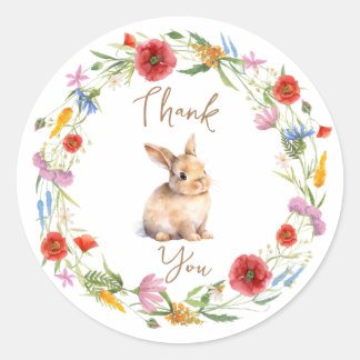 Redonda Bunny gracias pegatina Personalizable floral