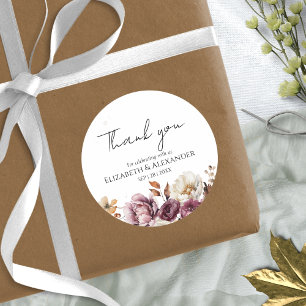 Redonda Burgundy Floral Fall Wedding gracias Pegatina