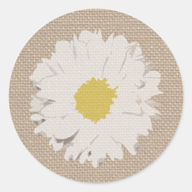 Redonda Burlap Inspired Daisy Pegatina (Anverso)